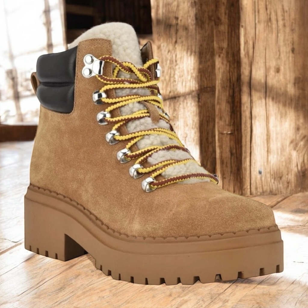 Nwt Marc Fisher Women’s Nairy Lace Up Shearling Lug Boot